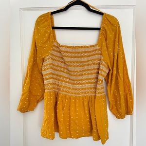 Crown & Ivy XL ruched peasant top with bubble sleeve / embroidered / boho